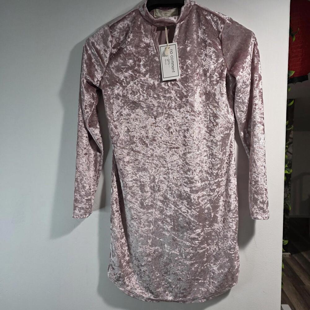 No Comment Girls Large Pink Crushed Velvet Long Sleeve Holiday / Party Dress Y2K